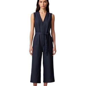 T Tahari Linen Wide Leg Cropped Sleeveless Jumpsuit